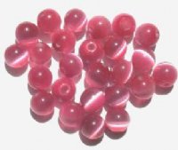 25 8mm Round Dark Pink Fiber Optic Cat Eye Beads